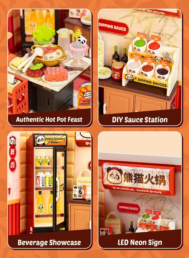 Rolife Super Creator Series, DIY Mini Panda Hot Pot Dollhouse House Kit, Bulid Scenary for Action Collectible Figures, Creative Gifts for Women Adults - Image 4